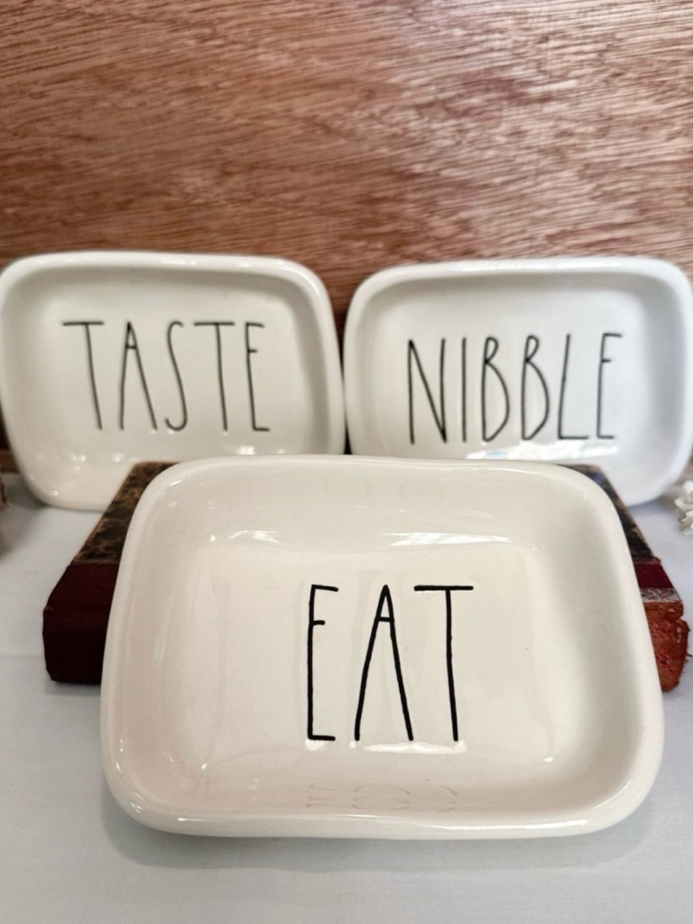 Rae Dunn Snack Dish Set – “TASTE / EAT / NIBBLE” – Set of 3
